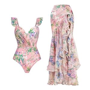 Floral Ruffle Swimsuit & Cover-Up